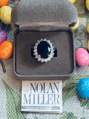 Nolan Miller Sophisticated Sapphire Blue Oval Halo Cocktail Ring Sz. 5